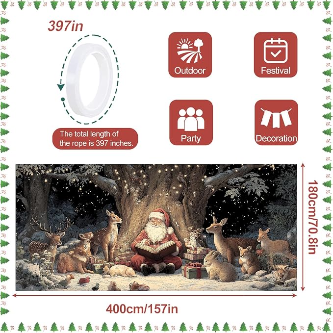 Santa Reading with Woodland Animals Garage Door Banner 6x13FT, Cozy Forest - Image 4