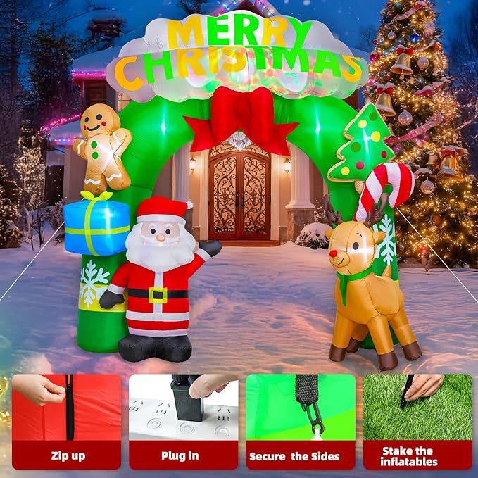 Garma 9.4 Ft Christmas Inflatables Decorations Archway, Reindeer and Santa - Image 7