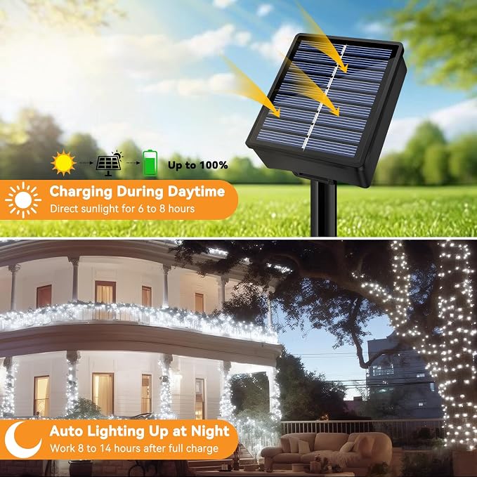 Solar String Lights Outdoor Waterproof 33ft 100LED 8 Modes Twinkle Lights Solar - Image 5