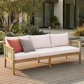 Outdoor Patio Acacia Wood 3-Seater Sofa, Hand Woven Rope Sofa by JIVOIT
