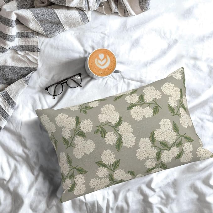 Grey Spring Pillow Covers 12x20 Inch 2 Pcs Gray Green Hydrangea Flower Decor - Image 3