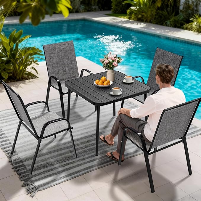 Pamapic Outdoor Dining Sets for 4, Square Steel Slat Table - Image 4
