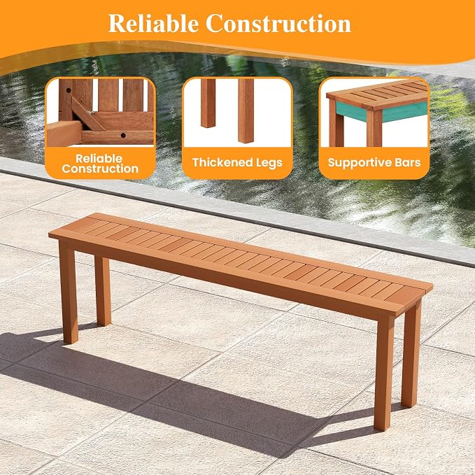 Tangkula Outdoor Wood Bench, 59” Long Patio Dining Bench Set of 2, Backless - Image 5