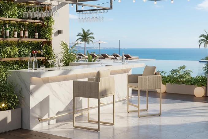 PURPLE LEAF Outdoor Counter Height Bar Stools Elliptical Leg Set of 2 Patio Bar - Image 2