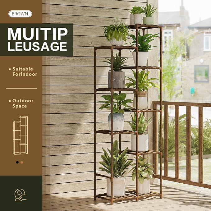 Bamworld 62 " Tall Plant Stand for Indoor Plants Outdoor Corner Plant Shelf - Image 4