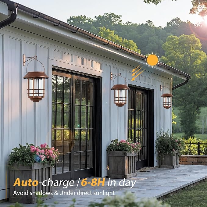 Otdair Solar Lanterns Outdoor Waterproof, 2 Pack Flickering Flames Wall Garden - Image 2