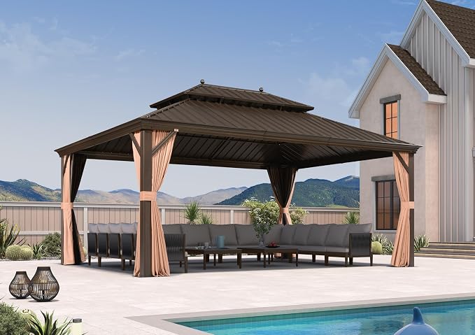 PURPLE LEAF 13' X 17' Outdoor Hardtop Gazebo Patio Wide Aluminum Frame Metal - Image 2