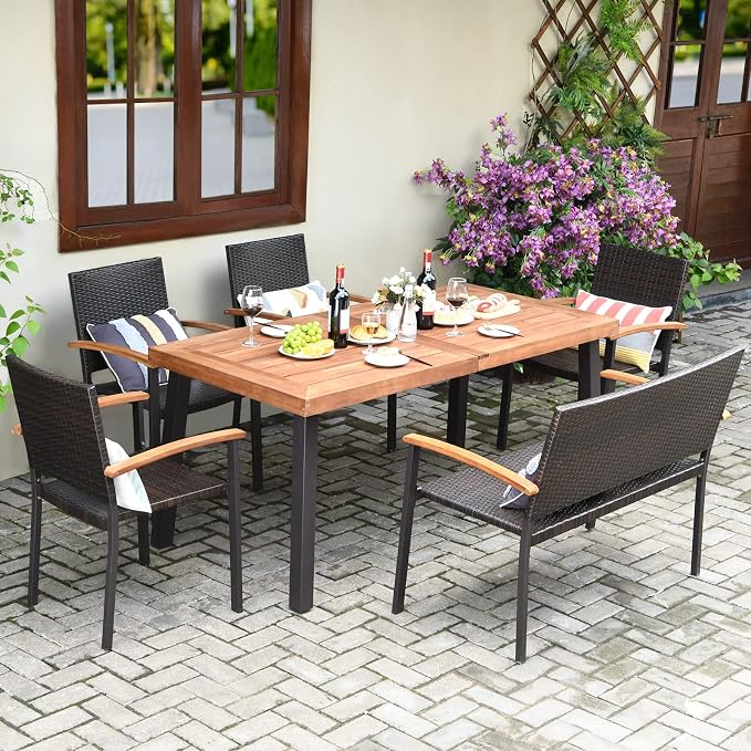 Tangkula 6 Pieces Wicker Patio Dining Set, Patiojoy Outdoor Dining Furniture w/ by TANGKULA