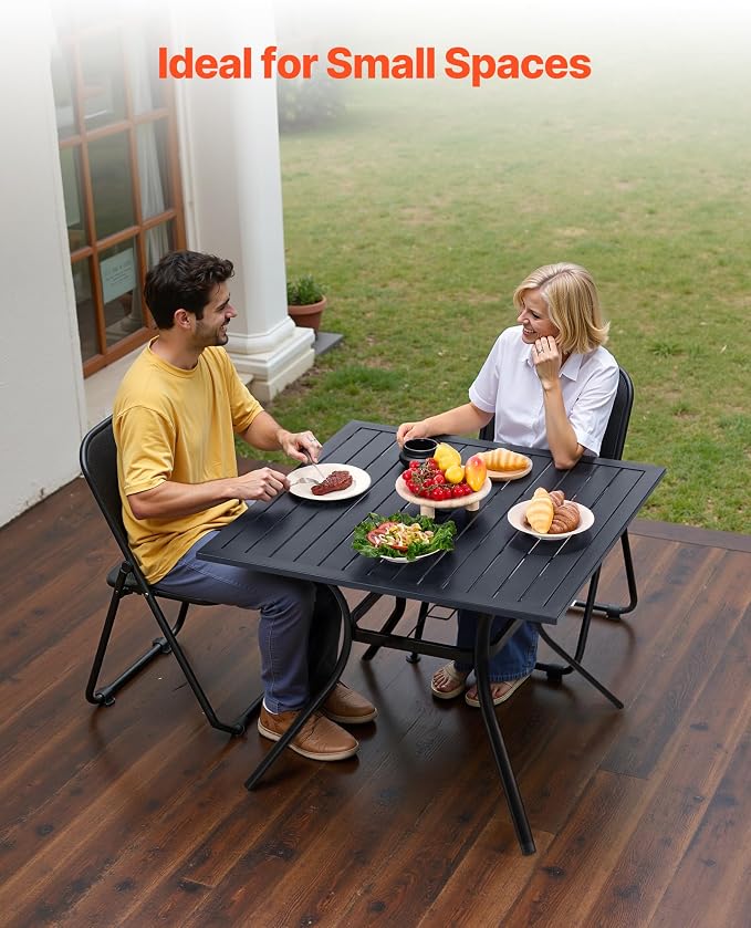 VEVOR Outdoor Patio Dining Table, 37 inch Square Metal Steel Slat Backyard - Image 2