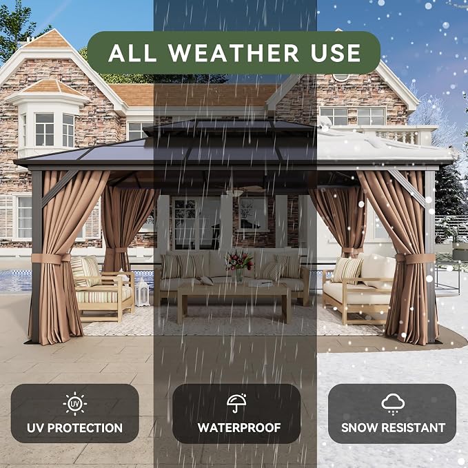 Aoxun 12'x16' Hardtop Gazebo, Outdoor Metal Gazebo - Image 7