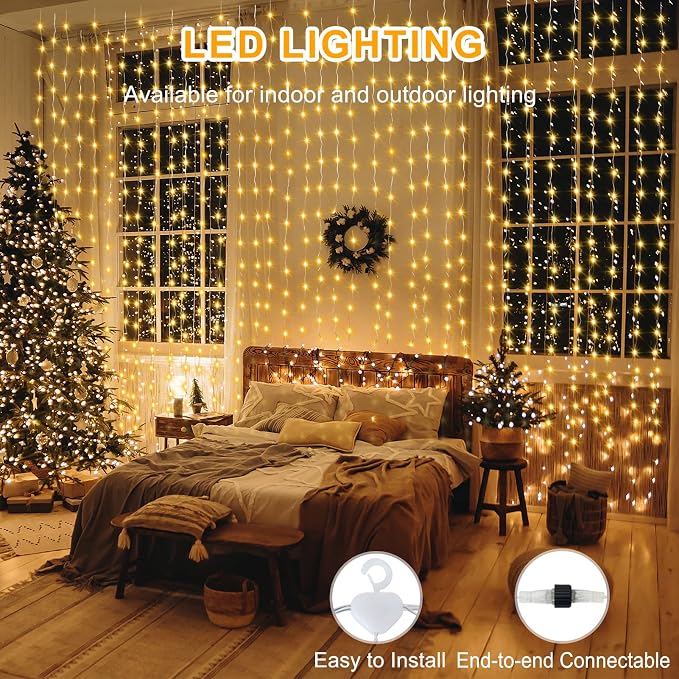 ZAIYW 10x10Ft Curtain Lights Connectable Warm White & Multicolor Changing 300 - Image 3