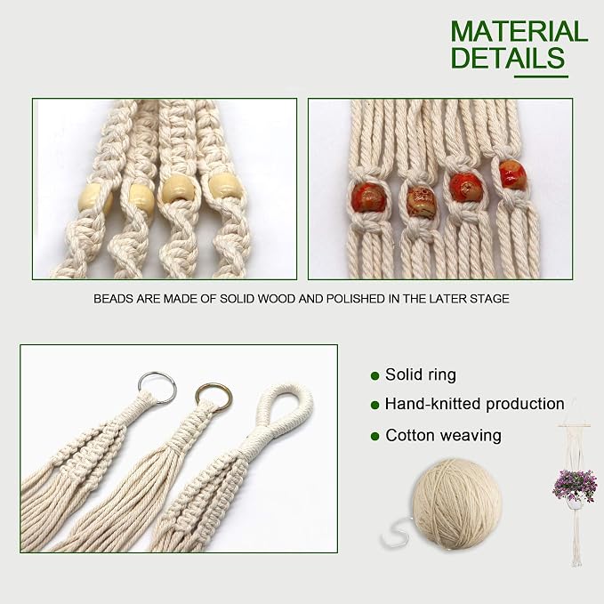 IGaiety Macrame Plant Hanger 5 Pcs Indoor Outdoor Hanging Plant Holders - Image 3