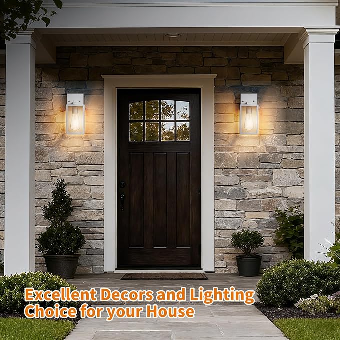 2 Pack White Exterior Lighting Fixtures Wall Mount, Outside Front Porch Lights - Image 7