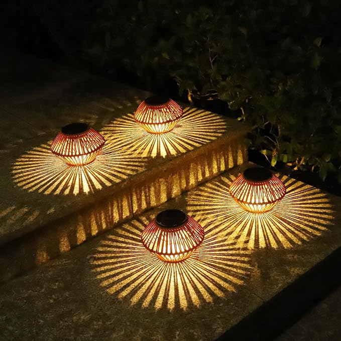 Set of 2 Solar Lights Outdoor Waterproof, Rattan Solar Lantern, Outdoor Table - Image 8
