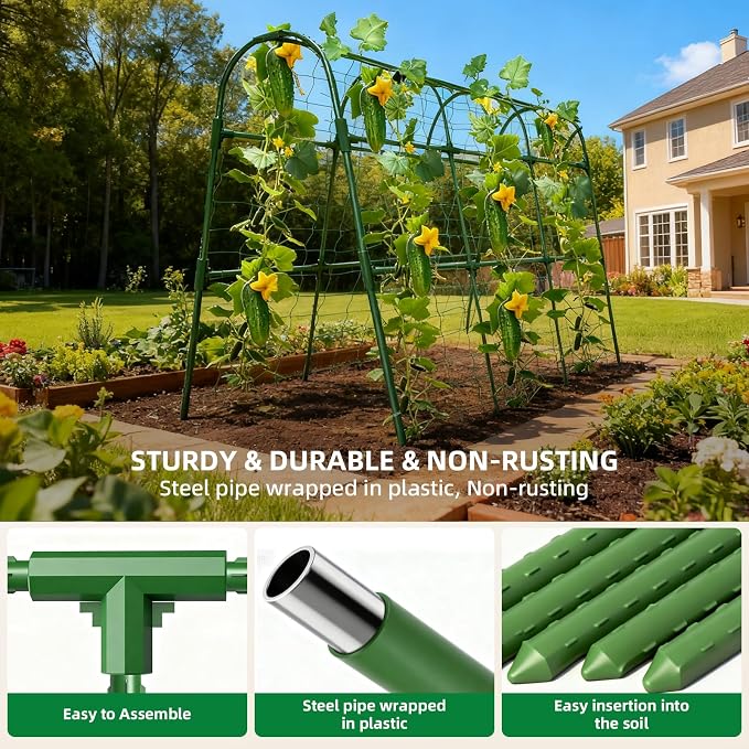 Cucumber Trellis for Raised Bed, U-Shape Garden Arch Metal Support for Climbing - Image 3