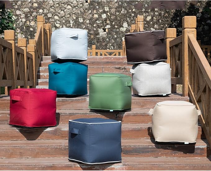 QILLOWAY Indoor/Outdoor Inflatable Stool, Ottoman Pouf Cube 16", All Weather - Image 5