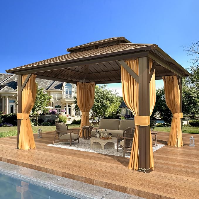 EROMMY 10' x 12' Hardtop Gazebo, Aluminum Frame Gazebos by EROMMY