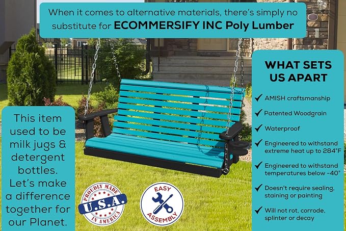 Poly Lumber Wood 5FT Porch Swing Amish Craftsmandship Made in USA HDPE - Image 3