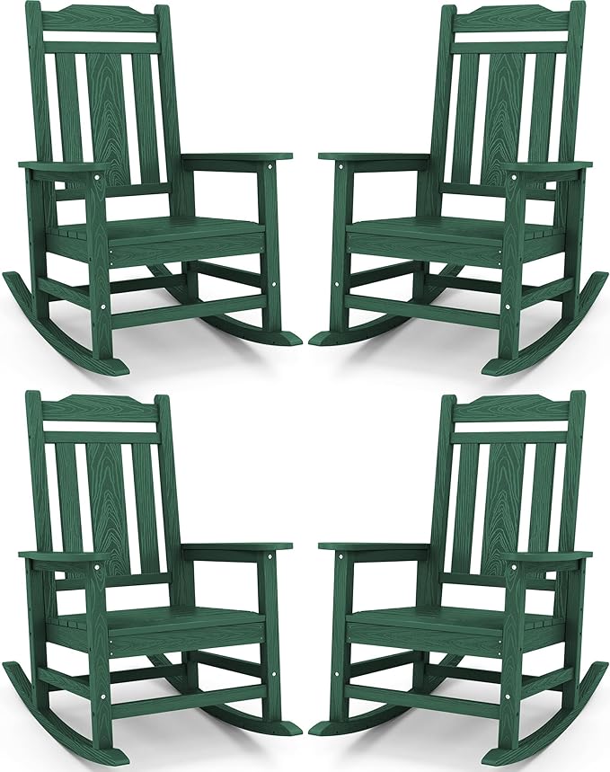 SERWALL HDPE Outdoor Rocking Chair Set of 4, Patio Rocking Chairs Set, Rocking by SERWALL