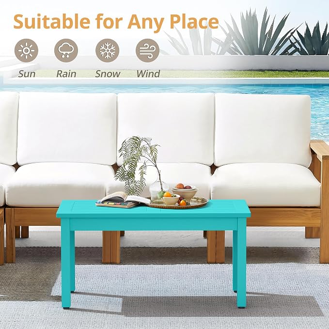 LUE BONA Outdoor Coffee Table Rectangle, HDPS Patio Coffee Tables - Image 4
