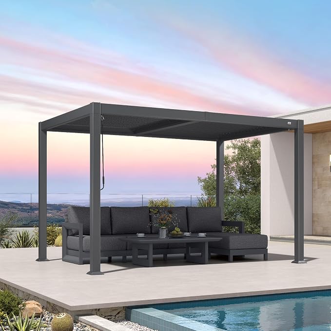 PURPLE LEAF Louvered Pergola 8' x 12' Aluminum Outdoor Pergola - Image 2