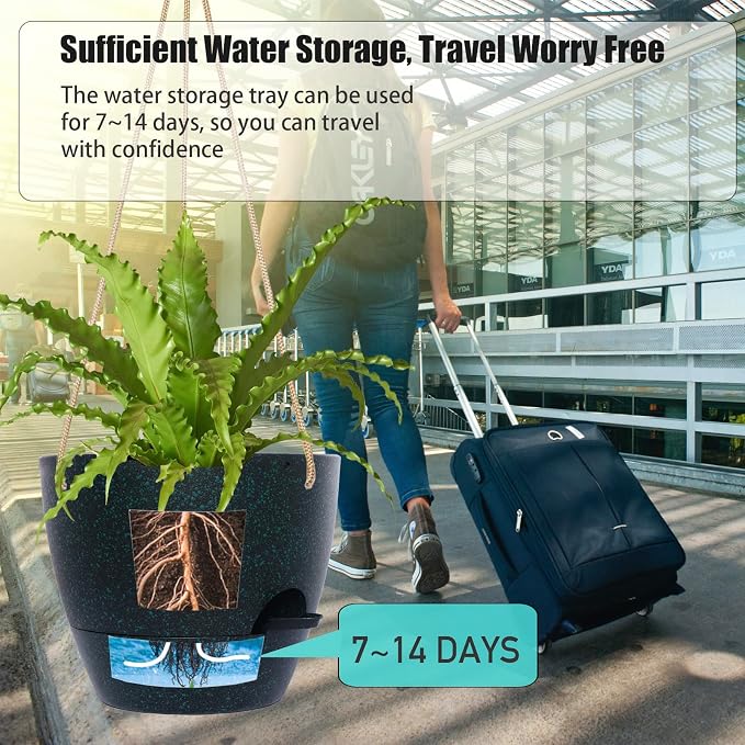 10 Inch Self Watering Hanging Pots, 2 Pack Hanging Planters - Image 3