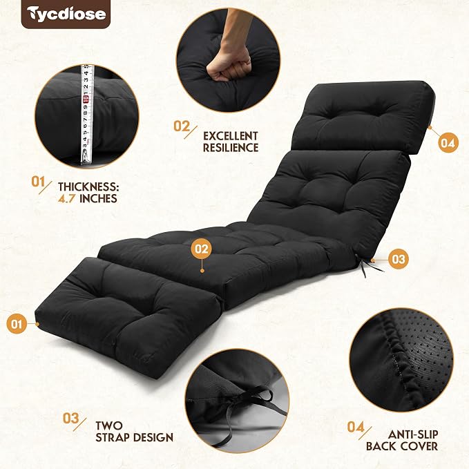 Outdoor Chaise Lounge Chair Cushion Replacement 74.4 x 22 x 4.7 Inches Memory - Image 5