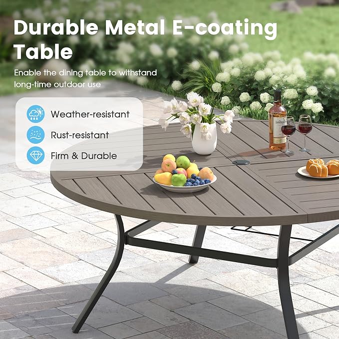 Patio Dining Table for 8-10, Round Metal Outdoor Table - Image 4