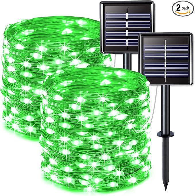 JMEXSUSS 2 Pack St Patricks Day Solar Lights, Each 33ft 100 LED Green Solar by JMEXSUSS
