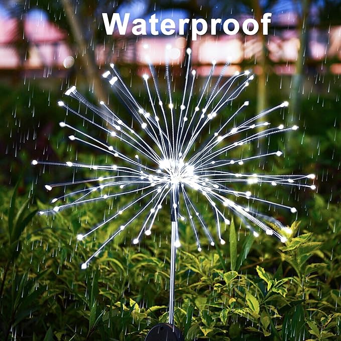 JJGoo Solar Firework Lights, 2 Pack 120 LEDs 2 Lighting Modes Solar Garden - Image 3