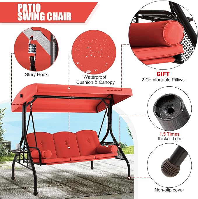 GYUTEI 3-Seat Outdoor Patio Swing - Image 6