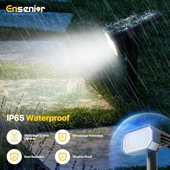 Ensenior Solar Spotlights Outdoor RGB, 7+1 Color Changing Mode Outdoor - Image 4