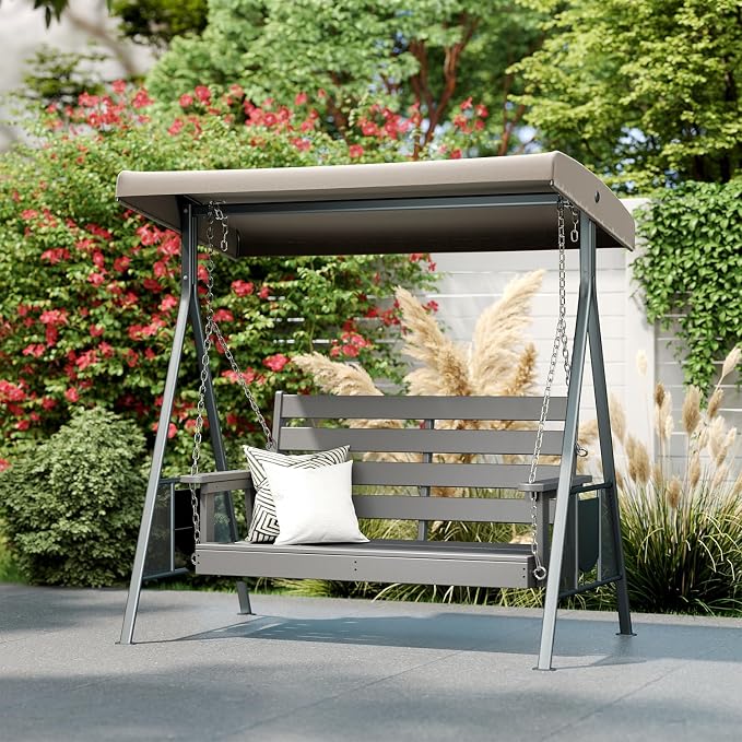 IVY&LANE Outdoor Porch Swing | HDPE Plastic | 2-Person | Hanging Bench Swings | - Image 6