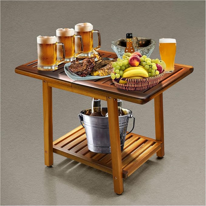 ENKEZI Acacia 24 Inches Outdoor Side Table, 2-Tier Sturdy Patio, End Table - Image 7