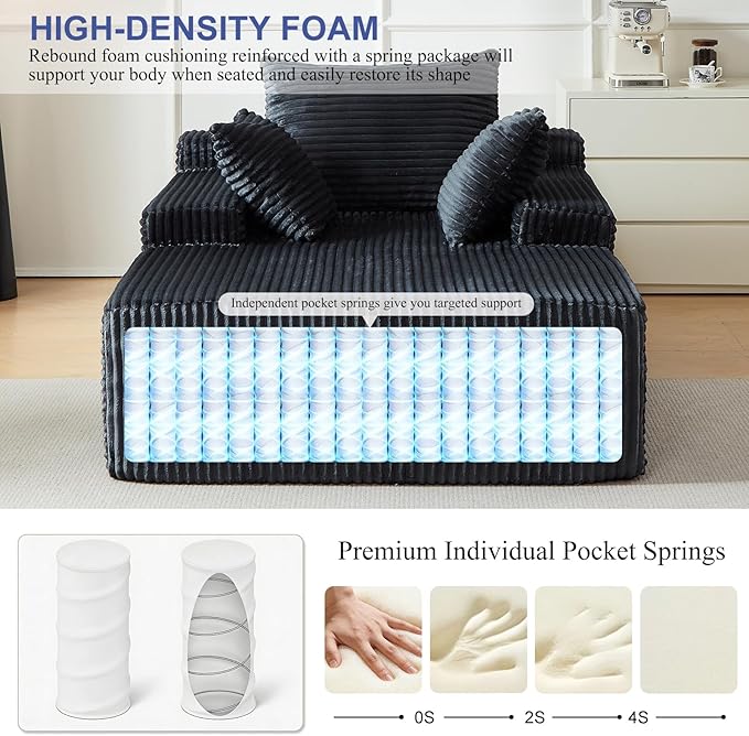 67 Inch Chaise Lounge Chair Indoor, Oversized Upholstered Boneless Sofa Bed - Image 3