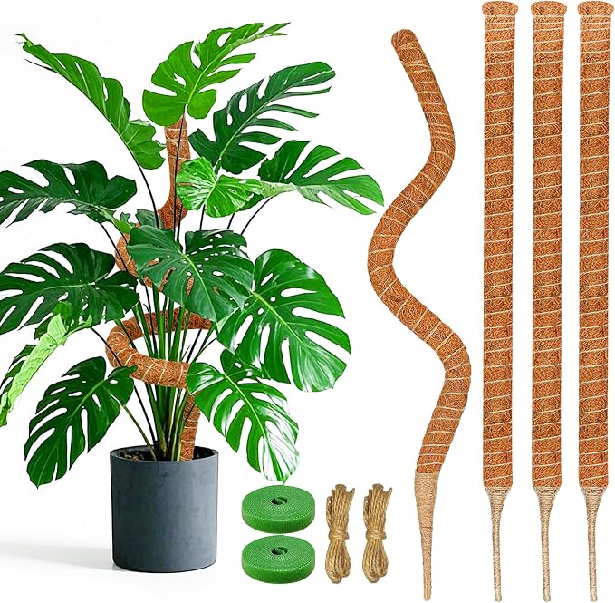 4 Pack 28 Inch Moss Pole Monstera Plant Support, Coir Moss Poles by Unknown