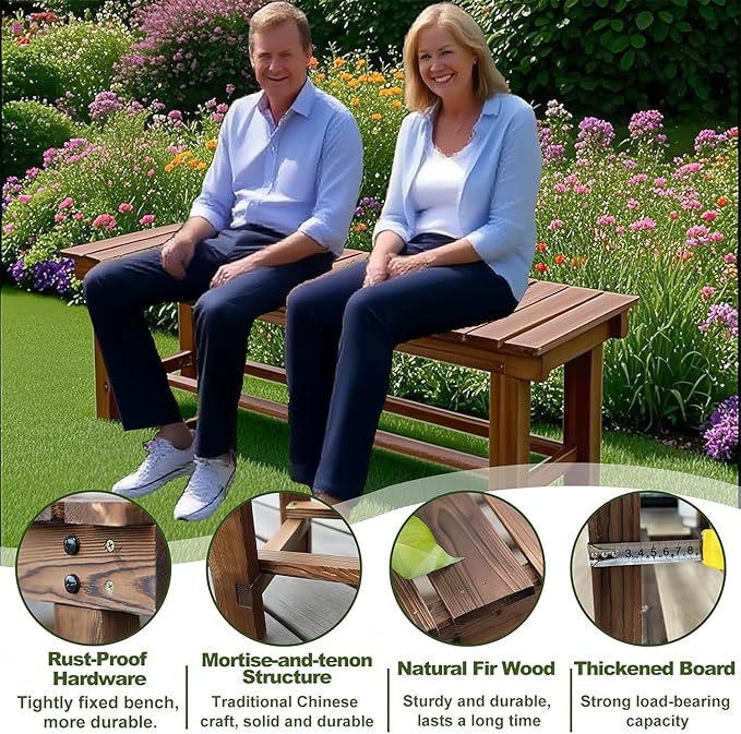 35.4'' Outdoor Garden Benches Weatherproof Patio Bench Two-Person Seat Backless - Image 5