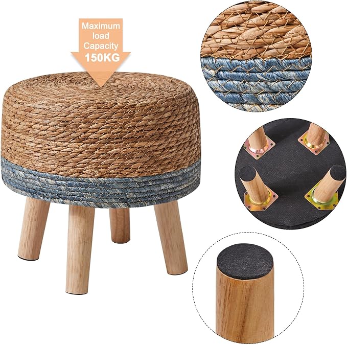 YMYNY Foot Stool Natural Seagrass Hand Weave, 12.6" Small Ottoman, Round - Image 8