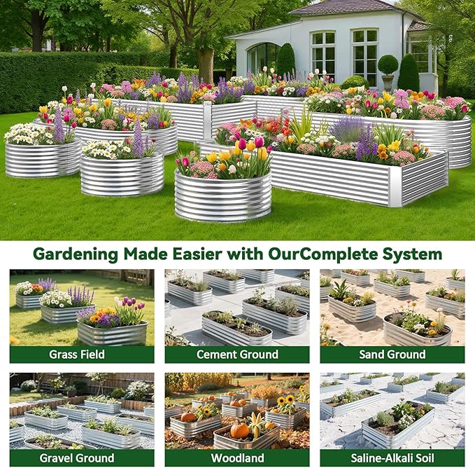 4 Pack Raised Beds for Gardening, Corrugated Galvanized Steel Raised Garden Bed - Image 7