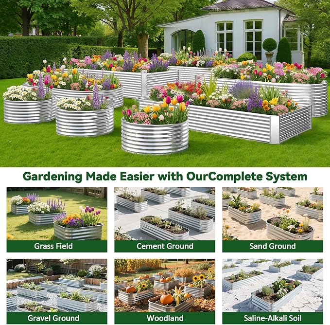 3 Pack Raised Beds for Gardening, Corrugated Galvanized Steel Raised Garden Bed - Image 7