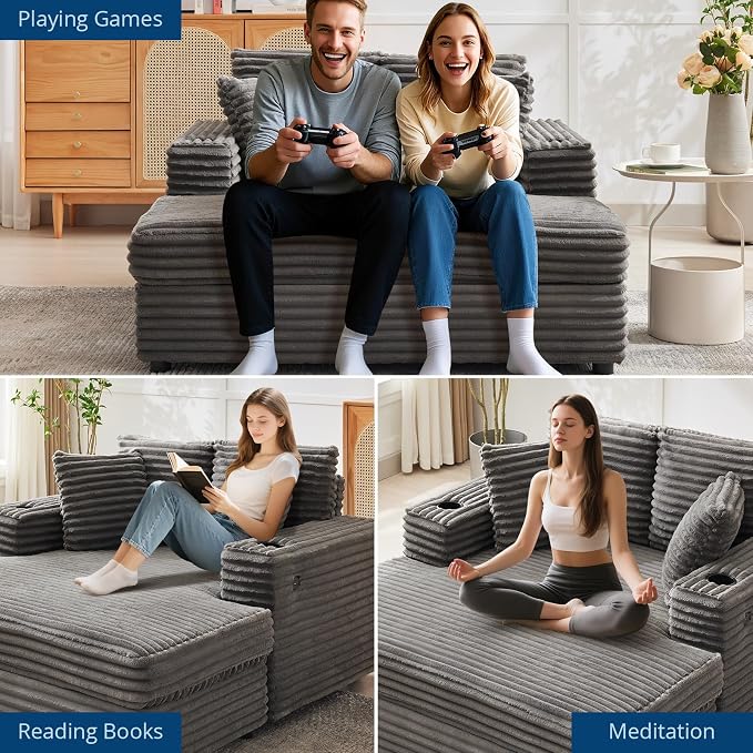 GarveeHome 60-inch Oversized Chaise Lounge Chair Indoor, Comfy Corduroy Lounge - Image 8