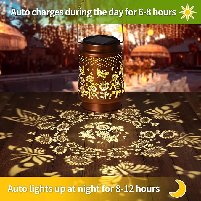 Solar Lanterns Outdoor Waterproof Garden Decor, Metal LED Garden Light Birthday - Image 2