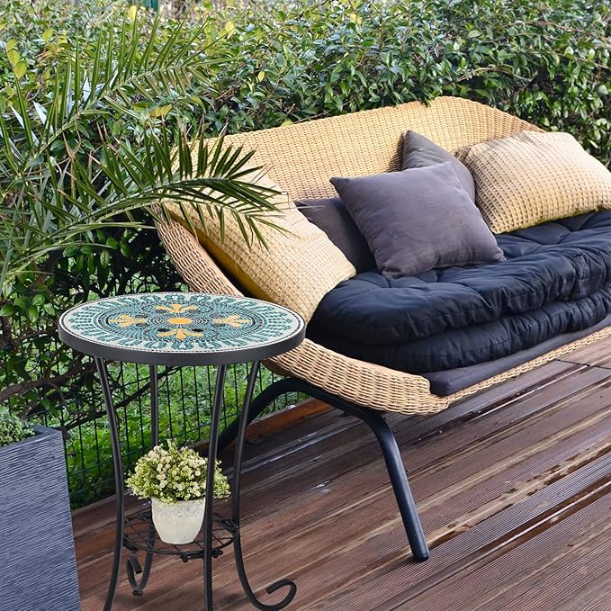 VCUTEKA Outdoor Side Table Mosaic Patio Table Accent Tables Mosaic Tile Top - Image 6