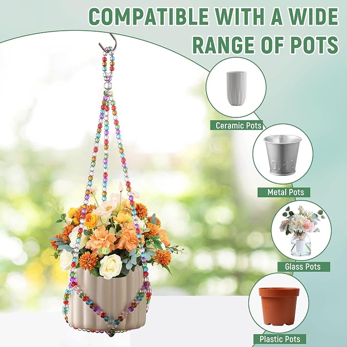 1Pack Glass Beaded Plant Hanger Indoor, Rainbows Hanging Planters - Image 5