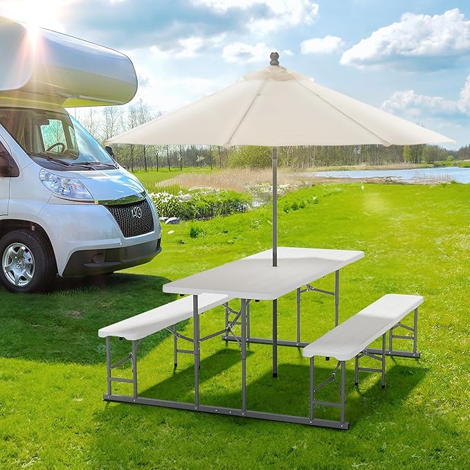 VINGLI Folding Picnic Table and Bench Set, Portable Outdoor Dining Furniture - Image 3