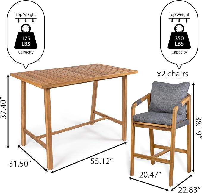 JONATHAN Y DNG2000B-3SET Porto Modern Coastal 3-Piece Acacia Wood Outdoor Bar - Image 4
