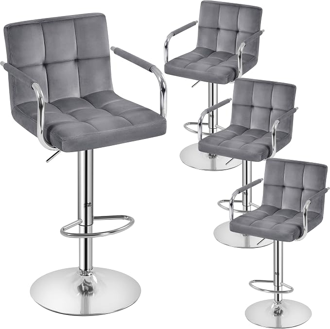 Yaheetech Velvet Bar Stools Set of 4, Adjustable Barstools by Yaheetech