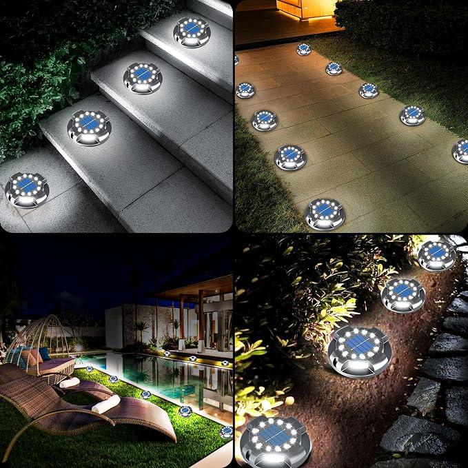 Solar Pathway Lights Outdoor 12 Packs, Bright White 16 LEDs Solar Ground Lights - Image 6