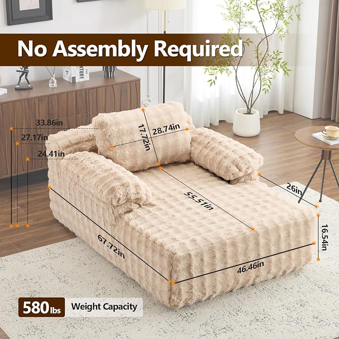 VINGLI 67.7" Oversized Chaise Lounge Chair Reading Chairs Comfy Bubble Fleece - Image 2