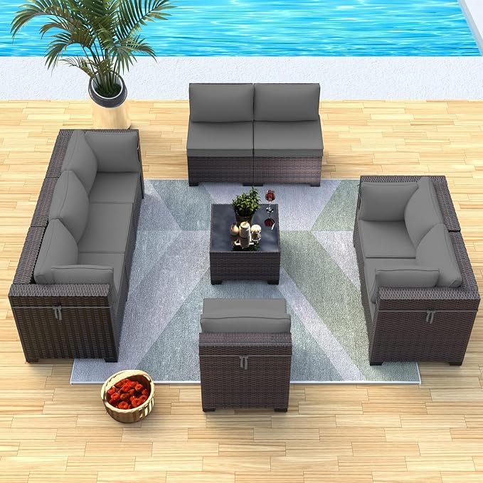 Outdoor Patio Furniture Set, 9 Pieces Outdoor Sectional Furniture Patio Set - Image 8